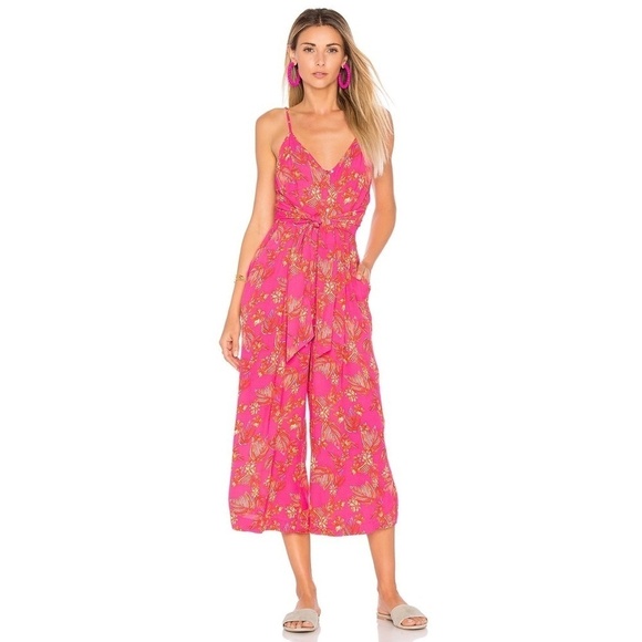 FREE PEOPLE Hot Tropics Jumpsuit Cropped Floral Tie Waist Colorful Print Size 4 - Picture 1 of 16